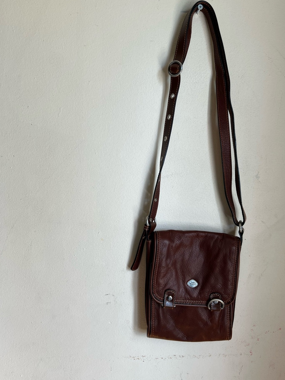 THR TREND Leather Crossbody Messenger Bag - Brown, brand new